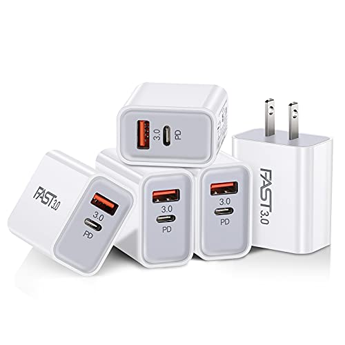 5 Pack USB C Wall Charger Block Boxeroo Dual Port PD Power Delivery Fast Type C Charging Block USB C Adapter Plug Box Brick Cube for iPhone 15 Pro Max, Google Pixel 6 5, Samsung Galaxy (white)