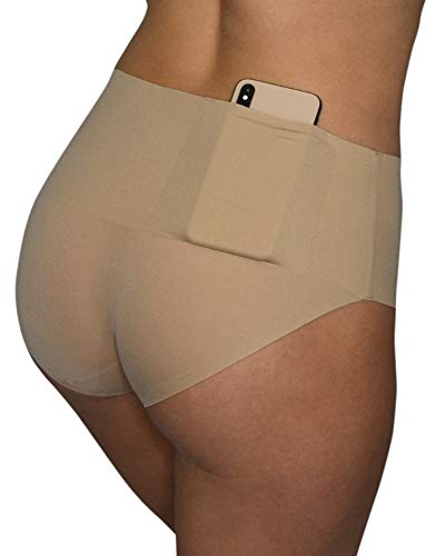 Vockets - Women's Hidden Pocket Underwear- Seamless Brief (Nude) (Large)- Holds Cell Phones Credit Cards, Insulin Monitors Nd Money Safe (Nude) (Large) #TOP2