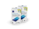 ZEISS Anti-Bacterial Smartphone Screen Wipes, for Computers, Cameras and Binoculars, Individually Packed Single Use Disposable Cloths in Sachets, 70 Percent Alcohol, White, One Size (pack of 2)