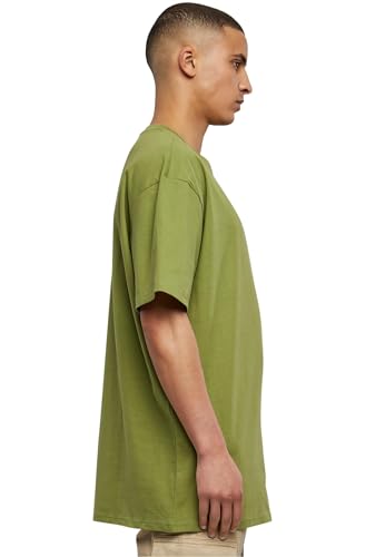 URBAN CLASSICS Camiseta básica de manga corta, cuello redondo normal, de algodón grueso, largo normal, oversized, de hombre, moderna, color verde, talla L