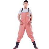 Oukerde Wathose Anglerhose Hose mit Stiefel,wasserdichte,leichte Angler-Jagd mit Stiefeln für Damen und Herren,Rosa