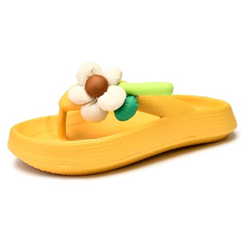 Women’s EVA Platform Flip Flops with 3D Cotton Flower, Soft Pillow Sandals, Non-Slip Cushioned Thong Slippers for Indoor & Outdoor, Cute Summer Slides2