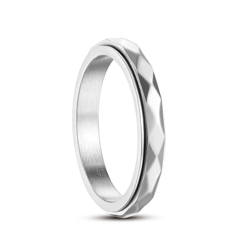 ALEXTINA 3mm Silver Gold Wedding Band for Women Men, Dainty Thin Stacking Rings Non Tranish, Fidget Rings Anxiety Rings Spinner Ring for Stess Relief Size 5-12