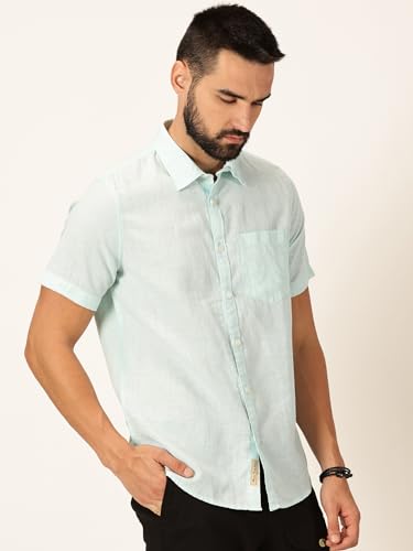 Image of Thomas Scott Men's | Solid | Linen Blend | Slim Fit | Short Sleeve | Spread Collar | Casual |Shirts for Men