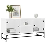 Espace de rangement polyvalent avec portes en verre : le meuble TV spacieux offre un grand espace de rangement pour les magazines, DVD et autres articles. Les portes en verre pratiques permettent de ranger de petits objets importants de manière ordonnée tout en affichant des éléments décoratifs avec style.