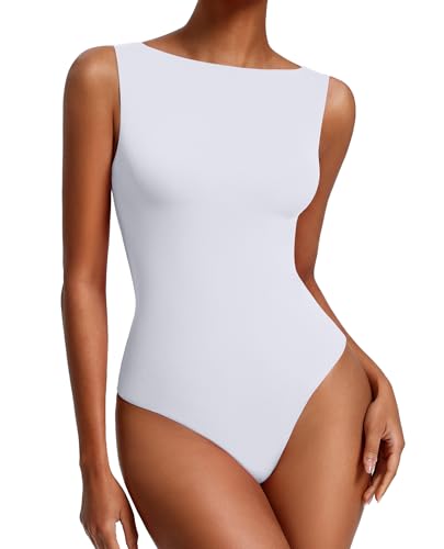 Avidlove Body Suits for Womens Boat Neck Double Lined Tank Bodysuit One Piece Going Out Tops Date Night Outfit