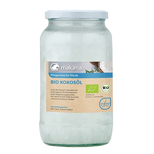 Makana Bio Olio di Cocco/Cocco Fett Protezione Insetti per Animali, pressato a Freddo, Puro al 100%, in Vetro, 900 ML (1 X 0,9 L)