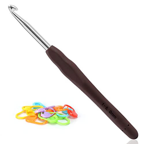 Image of Vodiye Professional Extra Long 6mm Crochet Hooks Set, Ergonomic Handle, for Beginners and Experienced Lovers