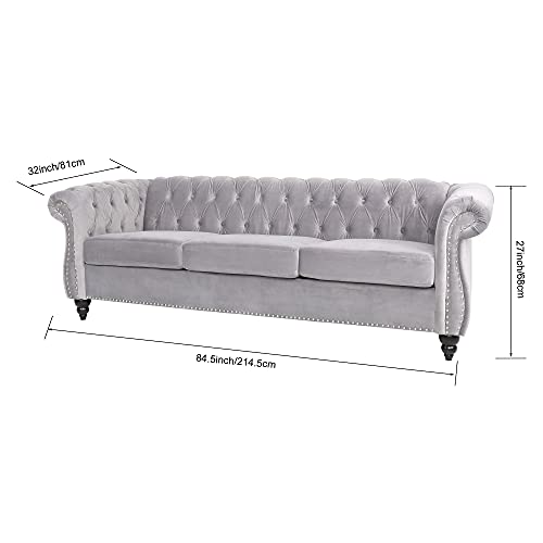 Nosga Modern Contemporary Sofa Couch With Deep Button Tufting Dutch Velvet, Solid Wood Frame And Wood Legs (Gray) #TOP2