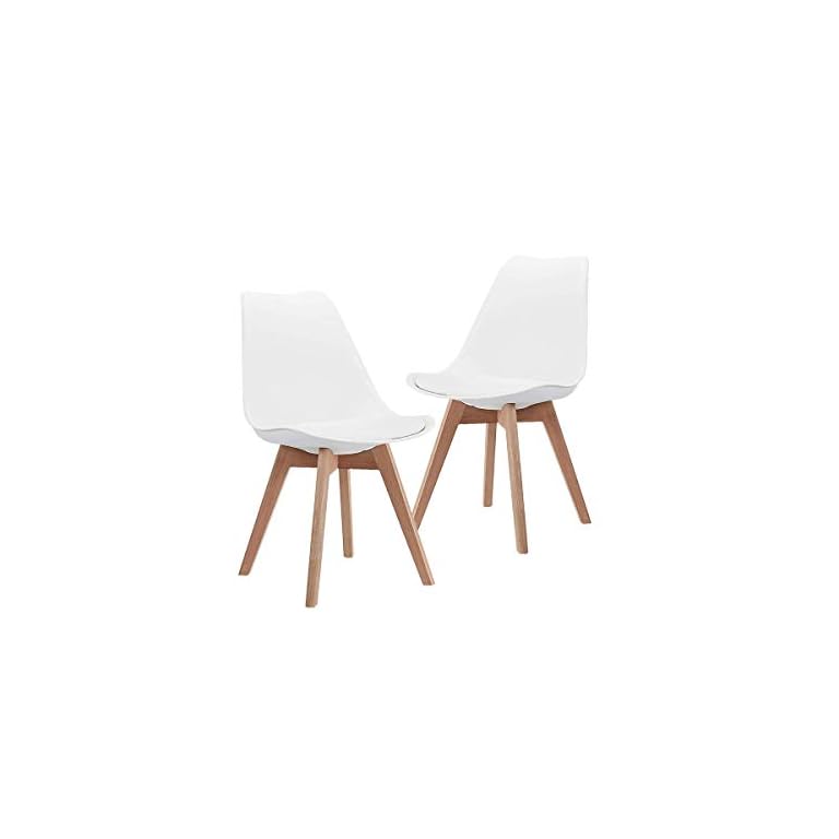 CangLong Mid Century Modern DSW Side Chair with Wood Legs for Kitchen, Living Dining Room, Set of 2, White