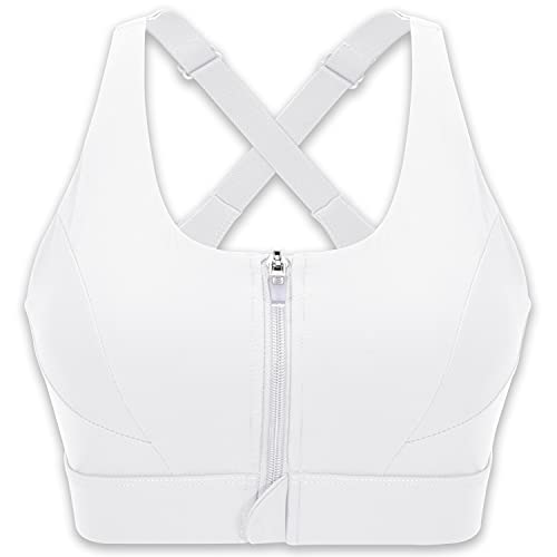 Cordaw Women's Zip Front Sports Bra Adjustable Straps Medium Impact High Support Zipper Running Bra For Workout Exercise White Xxl #TOP20