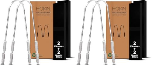 Image of Tongue Scraper for Adults by HOKIN (2Pcs Oral Care Pack) Stainless Steel Tongue Cleaners Reduce Bad Breath 100% Metal Tough Scrapers Men and Women Hygiene Product (Pack of 2)