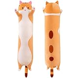 Pasdrucn Mignon Chat en Peluche Long Oreiller, Mignon Dessin Animé Doux Peluche Long Chat Chaton Endormi étreignant Oreiller Poupée Jouet, Décor à La Maison Cadeau (Marron,50cm)