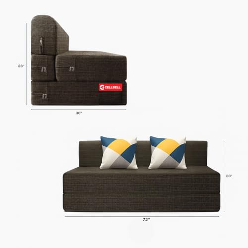 Image of CELLBELL Comfy Sofa Cum Bed 6x6 Feet | Foldable Dual Use Couch Bed with Soft Cushions & Sturdy Frame | Space Saving Modern Design for Living Room, Bedroom & Guest Use (Grey)