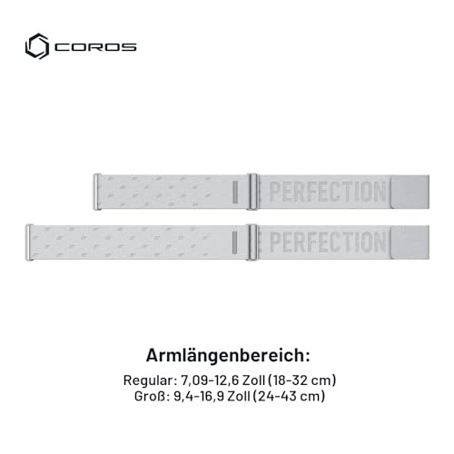 COROS Herzfrequenzmonitor und Pulsmesser, Komfort, einfach zu tragen, automatische Verschleißerkennung, fortschrittlicher Sensor, Bluetooth, 38 Stunden Batterielaufzeit (Grau, Groß)