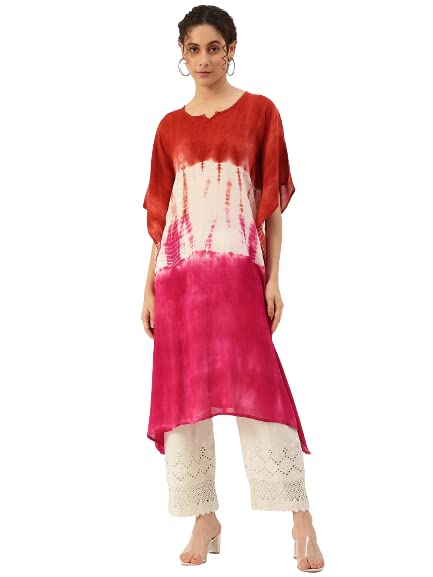 Image of Maaesa Women Handcrafted Tie & Dye Rayon Crepe Kaftan Kurta | Casual Wear | Flowy Kaftan Style | Lightweight & Breathable Fabric