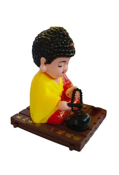 Image of WinsomeCollection Solar Powered Moving Head and Hand Monk Baby Laughing Buddha Statue Idol Sculpture Home Decor Showpiece Decorative Spiritual Gift Item Car Dashboard Home Decor