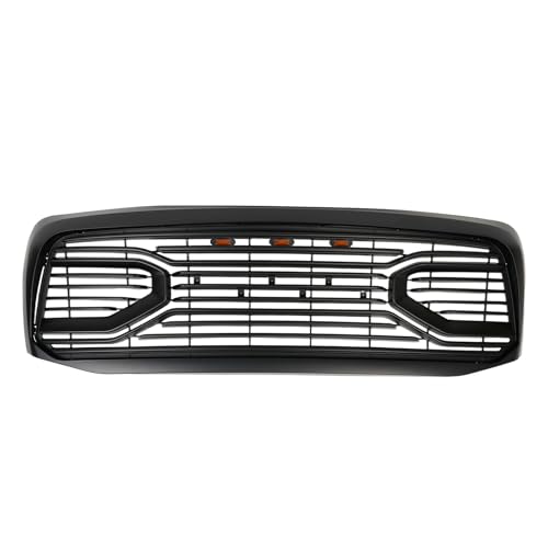 BDBO Front Grill Compatible With Dodge Ram 1500 2006-2008 & Dodge Ram 2500 3500 2006-2009 Matte Black Front Bumper Grille MD Style With Accessories/Letters/Amber Light Up by BDBO - Used condition - US$139.88