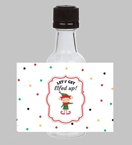 Let\'s Get Elfed Up MINI Alcohol Bottle Sickers 3\" x 2\" (Set Of 10) Funny Christmas Stickers, Preprinted Wine Bottle Labels, (Matte NON-WATERPROOF Stickers)