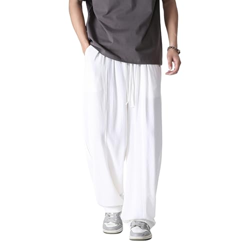 Tripleberly Linen Pants Men Casual Pants for Men Summer Beach Loose Fit Elastic Drawstring Waist Straight Legs Joggers Yoga2