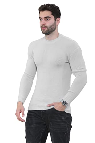 Pull en tricot homme gris col rond XL à manches longues - 3