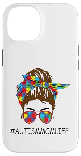 Carcasa para iPhone 14 Autismo Mom Life Messy Bun - Conciencia sobre el autismo Autismo Mamá