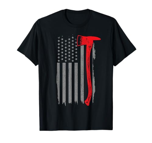 Bomberos Bandera Americana Hacha Bombero Patriótico Camiseta