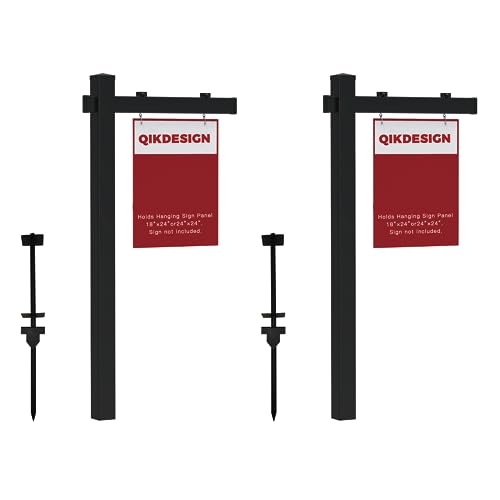 6' Tall Real Estate Sign Post - Black PVC Yard Sign Holder (2-Pack)