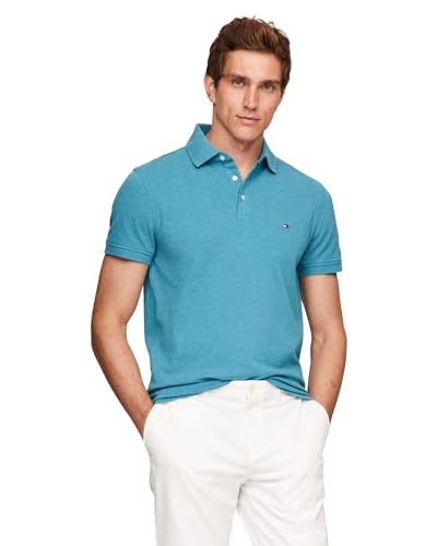 Image of Tommy Hilfiger Men's Short Sleeve Polo Shirts in Slim Fit with Stretch and Organic Pique Cotton