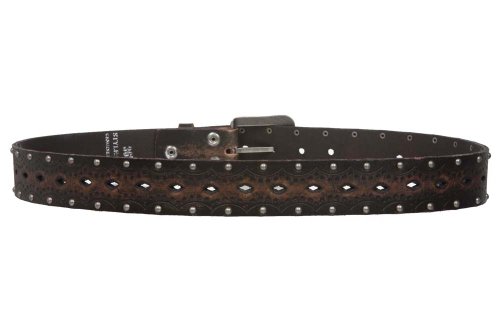 1 1/2" Snap on Perforated Studded Vintage Embossed Solid Leather Jean Belt4
