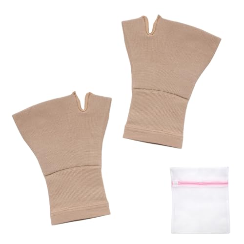 XXHUO Wrist And Thumb Support, 2 Pcs Thumb Support For Arthritis, Sprain, Hand Instability, Wrist Braces Right Left Hand Compression Gloves For Women Men Breathable Guard Hand For Carpal Tunnel Beige
