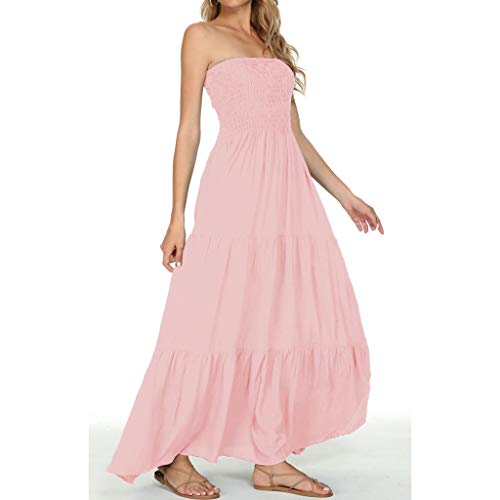 Image of Women's Summer Strapless Tube Top Maxi Dresses Off Shoulder Boho Beach Long Dress