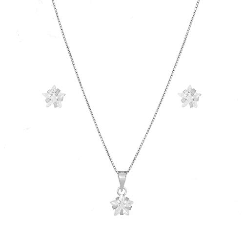 Conjunto Colar Corrente 45cm Brinco Ponto De Luz Estrela De Prata 925