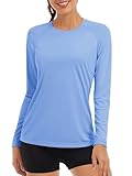 TACVASEN Womens Gym Top Long Sleeve Summer UV Protection Sun Shirts Casual Tops UPF 50+ Shirt Quick Dry Swimming Top Light Blue