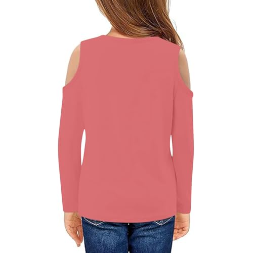 Girls Shirts Trendy 2025 Round Neck Off Shoulder Long Sleeves Cute Tees Shirt Casual Comfy Soft Solid Blouse Tops3