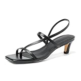 Phefarer Strappy Kitten Heels Heels for Women Open Toe Low Square Toe Thong Sandals Summer Black