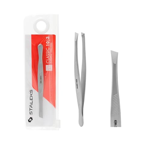 STALEKS PRO Pinza para cejas precisa con bordes anchos biselados. Acero inoxidable de grado médico. Classic 10/3