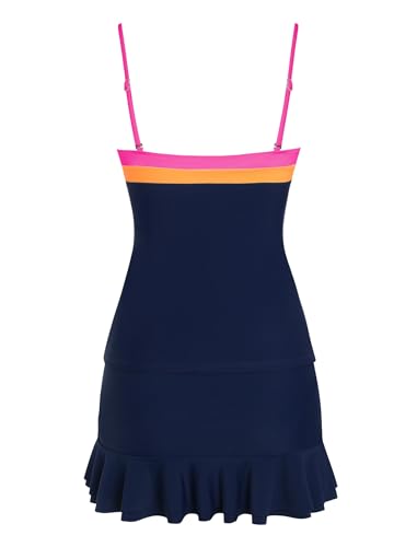 Image of ZAFUL Colorblock Bandeau Tankini Swimsuits for Women 2 Piece Tummy Control Bathing Suit Drawstring Ruffle Swim Skort