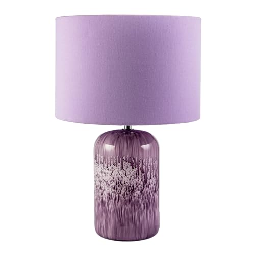 Happy Homewares Modern Designer Lavender Lilac Marble Drip Snowflake Glass Table Lamp with Linen Lined Shade | Inline Switched | 46cm x 30cm