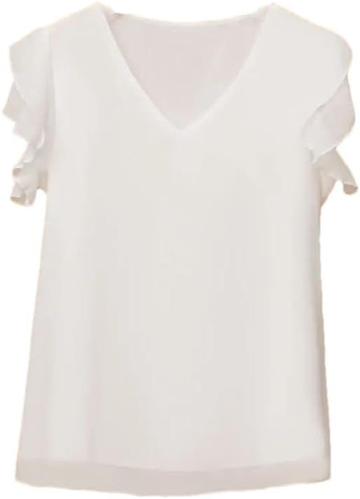 Women's Short Sleeve Chiffon Solid Color V-Neck Top