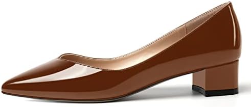 AMBELIGHT Women's 1.5 Inch Chunky Low Heel Slip On Casual Patent Office Pointed Toe Pumps Shoes Brown Size 13 - Zapatos Elegantes de Mujer de Tacon Fino | Image 1