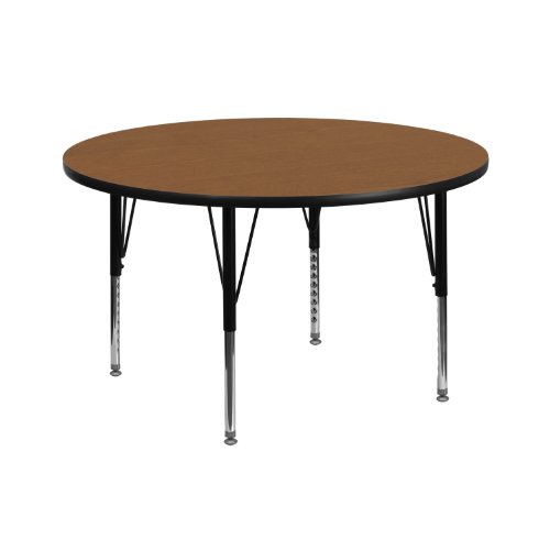 Flash Furniture Wren 42 Round Oak Thermal Laminate Activity Table - Height Adjustable Short Legs