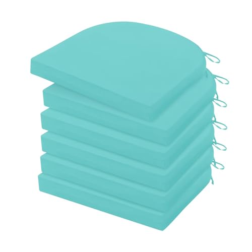 HARBOREST Outdoor Chair Cushions Set of 6, Water Resistant Patio Chair Cushions with Ties, Outdoor Seat Cushions for Patio Furniture, 17"x16"x2", Teal