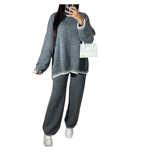 Ensemble pull en tricot manches longues et pantalon large pour femme