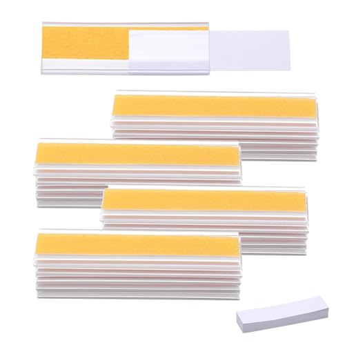 TNSLAND 50 Piezas Portaprecios Adhesivo, Porta Etiquetas Autoadhesivas, Porta Precios Portaetiquetas, para Estante, Archivadores, Oficina, Tienda, con Cartulina, 7.6 * 2.5cm