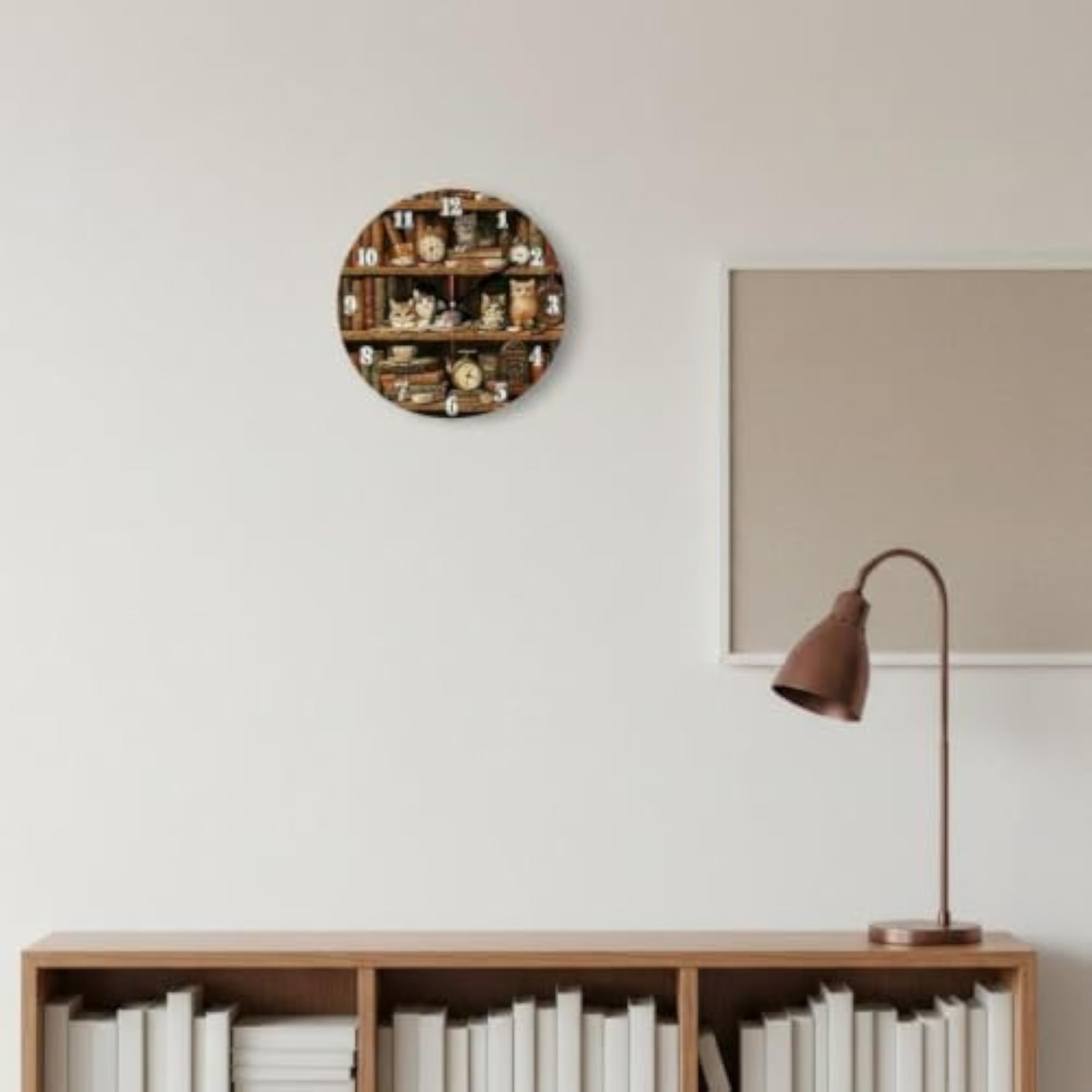 Cat Print Wall Clock, Decorative Round Clock