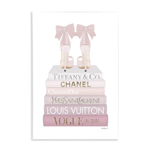 Stupell Industries Chic Pink Bow Shoes Glam Fashion Bookstack