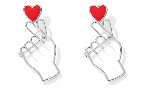 Image of Brooches Heart Finger for K-Pop Pins Love Heart Hand Pins Korean Symbol Love 2 pcs Pin for Clothing Decoration Army Gift merch