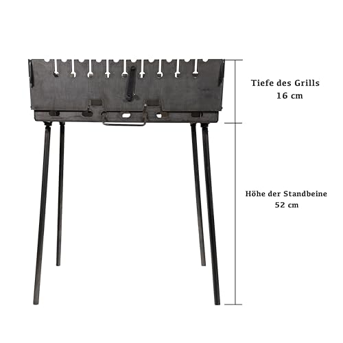 Goroch Barbecue Pieghevole "Rinforzato" Per 10 Spiedini – Barbecue A Carbonella In Acciaio Da 3 Mm Compatto Come Valigetta Pieghevole Costruzione Stabile, Ideale Per Giardino, Campeggio E Picnic - 5