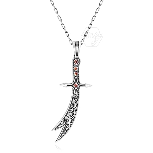 mysilverworld 925 Sterling Silver Hazrat Ali(RA) Zulfiqar Sword Men's Necklace (55cm)